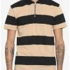 Flash Sale 🤩 Black & Tan Stripe O-Ring Zipper Polo 👚 Shirt 🎉 -HT Style Outlet Store 16899408 hi