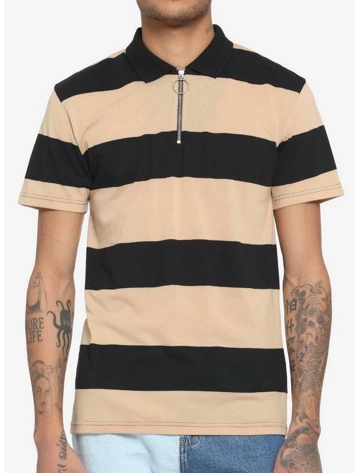 Flash Sale 🤩 Black & Tan Stripe O-Ring Zipper Polo 👚 Shirt 🎉 3 Flash Sale 🤩 Black & Tan Stripe O-Ring Zipper Polo 👚 Shirt 🎉
