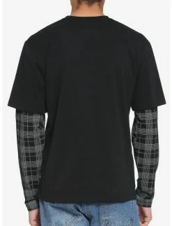 Best Pirce 😀 Black & Grey Plaid Sleeve Twofer Long-Sleeve T-Shirt 🧨 -HT Style Outlet Store 16900648 av2