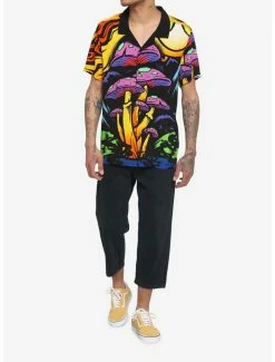 Coupon 🎁 Trippy Mushroom Woven Button-Up 😉 -HT Style Outlet Store 16905632 av1