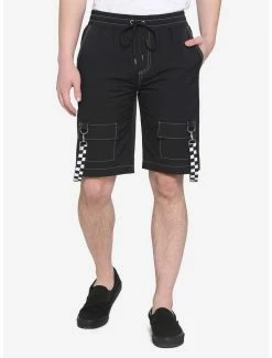 Top 10 ⭐ Black & White Checkered Suspender Cargo Shorts 🔔
