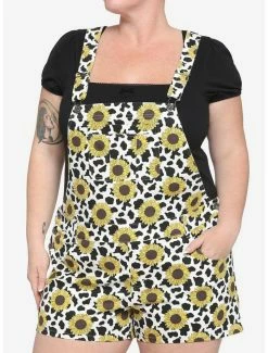 Promo 🎉 Sunflower Cow Print Shortalls Plus Size 😍