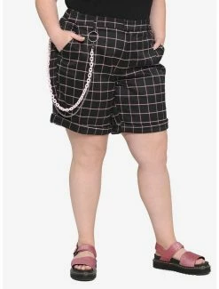 Budget ❤️ Pink & Black Grid Shorts Plus Size ⭐
