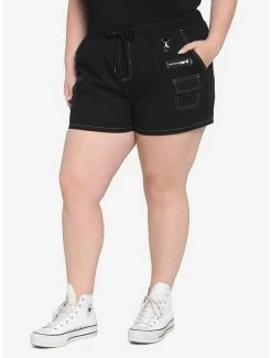 Coupon 🎉 Black & White Contrast Stitch Jogger Shorts Plus Size 😀