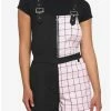 Promo ⭐ Black & Pink Grid Split Shortalls ⌛ -HT Style Outlet Store 16909004 hi