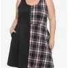 New ⌛ Black & Pink Plaid Split Skater 👗 Dress Plus Size 🧨 -HT Style Outlet Store 16916092 hi