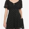 Wholesale 🛒 Black Flocked Heart Babydoll 👗 Dress 😀