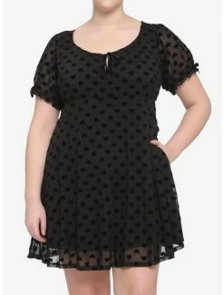 Buy 🎁 Black Flocked Heart Babydoll 👗 Dress Plus Size 💯