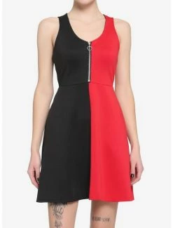 Best Pirce ⭐ Red & Black Split Skater 👗 Dress 👏