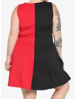 Coupon 😀 Red & Black Split Skater 👗 Dress Plus Size ⌛ -HT Style Outlet Store 16916207 av2
