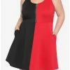Coupon 😀 Red & Black Split Skater 👗 Dress Plus Size ⌛ -HT Style Outlet Store 16916207 hi
