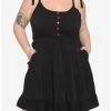 Best Pirce 💯 Black Heart Button Tie-Strap Tiered 👗 Dress Plus Size 😀