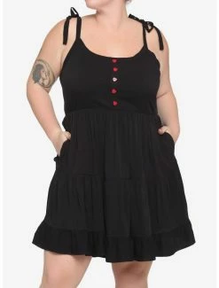 Best Pirce 💯 Black Heart Button Tie-Strap Tiered 👗 Dress Plus Size 😀