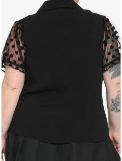 Best Sale 🌟 Black Flocked Heart 👧 Girls Woven Button-Up Plus Size 🌟 -HT Style Outlet Store 16916326 av2