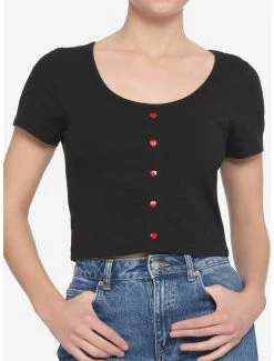 Outlet 😀 Black Heart Buttons 👧 Girls Crop T-Shirt 😍