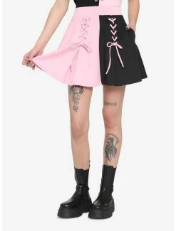Top 10 ⌛ Black & Pink Split Lace-Up 👗 Skirt ⭐