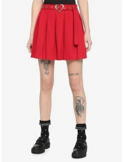Cheapest 👏 Red Heart Grommet Belt Pleated 👗 Skirt ⌛