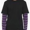 Deals ✨ Black & Purple Stripe Sleeve Twofer Long-Sleeve T-Shirt ❤️ -HT Style Outlet Store 16948271 hi