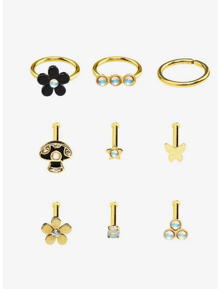 Flash Sale ๐ Steel Gold Mushroom Gem Nose Stud & Hoop 9 Pack โ 3 Flash Sale ๐ Steel Gold Mushroom Gem Nose Stud & Hoop 9 Pack โ