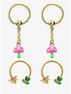 Cheapest 🎉 Steel Frog & Mushroom Circular Barbell & Captive Hoop 4 Pack 🔔
