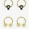 Cheap 🔔 Steel Gold Flower & Mushroom Moonstone Circular Barbell & Captive Hoop 4 Pack 🛒 -HT Style Outlet Store 16963551 hi