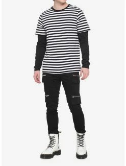 Outlet ✔️ Black & White Stripe Twofer Long-Sleeve T-Shirt 🎉 -HT Style Outlet Store 16964983 av1