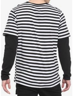 Outlet ✔️ Black & White Stripe Twofer Long-Sleeve T-Shirt 🎉 -HT Style Outlet Store 16964983 av2