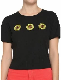 Cheapest ⭐ Embroidered Sunflower 👧 Girls Crop Baby T-Shirt 🌟