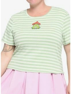 Promo ✔️ Frog Mushroom Stripe 👧 Girls Crop Baby T-Shirt Plus Size 😀