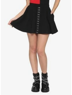 Promo ⭐ Black Hook-And-Eye Skater 👗 Skirt 👏