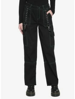 Wholesale 🥰 Black & Green Stitch Hardware Carpenter Pants ⌛