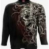 Discount ✔️ Skull Shoulder Wrap Allover Long-Sleeve T-Shirt 👍 -HT Style Outlet Store 17035171 hi