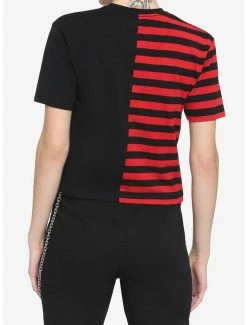 Best deal 🎉 Red & Black Stripe Split Boxy 👧 Girls Crop T-Shirt ⌛ -HT Style Outlet Store 17061784 av2