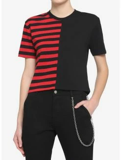 Best deal 🎉 Red & Black Stripe Split Boxy 👧 Girls Crop T-Shirt ⌛