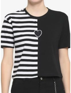 Top 10 🛒 Black & White Stripe Split 👧 Girls Boxy Crop T-Shirt 🥰