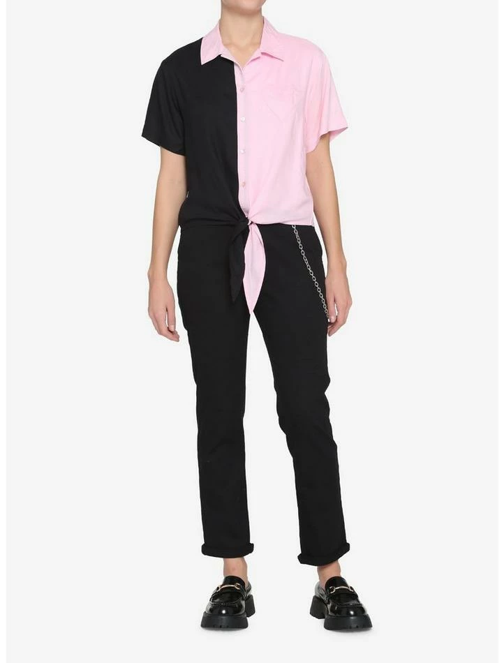 Outlet 🌟 Black & Pink Split Heart Tie-Front 👧 Girls Woven Button-Up 😍 4 Outlet 🌟 Black & Pink Split Heart Tie-Front 👧 Girls Woven Button-Up 😍 - Image 2