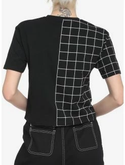 Cheap 😉 Black & White Grid Split 👧 Girls Boxy Crop T-Shirt 🤩 -HT Style Outlet Store 17061943 av2