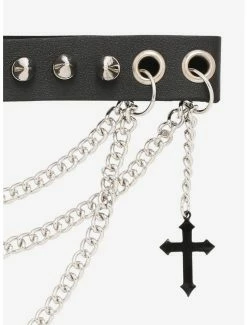 Cheapest 🧨 Multi Chain Cross Charm Spiked Choker 🔔 -HT Style Outlet Store 17062096 av2