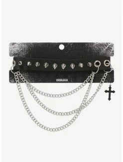 Cheapest 🧨 Multi Chain Cross Charm Spiked Choker 🔔