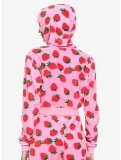Promo 🔥 Pink Velour Strawberry 👧 Girls Crop Hoodie 🔔 -HT Style Outlet Store 17062282 av2