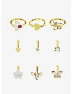 New 💯 Steel Gold Hearts & Butterflies Nose Stud & Hoop 9 Pack 😀