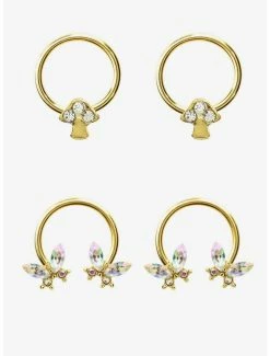Cheap 😀 Steel Gold Mushroom Butterfly Captive Hoop & Circular Barbell 4 Pack 👍