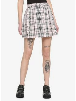 Buy ⌛ Pink & White Plaid Grommet Belt 👗 Skirt 👏