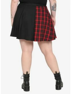 Coupon 😍 Red Plaid & Black Split Buckle 👗 Skirt Plus Size ✨ -HT Style Outlet Store 17100249 av1