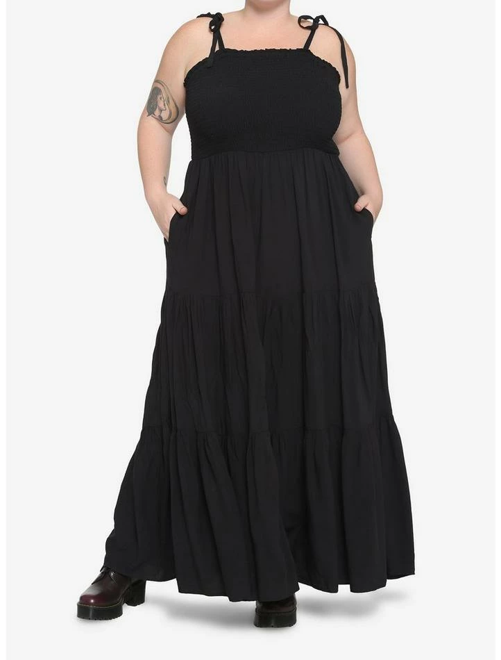 Cheapest 🔔 Black Smock Tiered Midi 👗 Dress Plus Size 🛒 4 Cheapest 🔔 Black Smock Tiered Midi 👗 Dress Plus Size 🛒 - Image 2