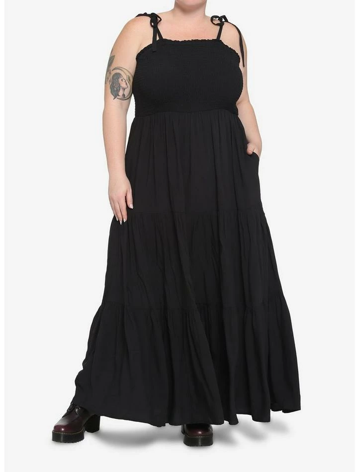 Cheapest 🔔 Black Smock Tiered Midi 👗 Dress Plus Size 🛒 3 Cheapest 🔔 Black Smock Tiered Midi 👗 Dress Plus Size 🛒