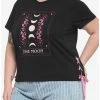 Budget 🎉 Sakura Moon Tarot Card Lace-Up 👧 Girls T-Shirt Plus Size 😀