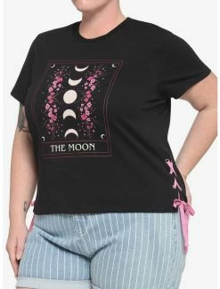 Budget 🎉 Sakura Moon Tarot Card Lace-Up 👧 Girls T-Shirt Plus Size 😀