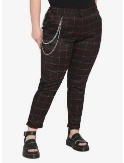 Budget 🌟 Red & Black Grid Pants With Detachable Chain Plus Size 🌟