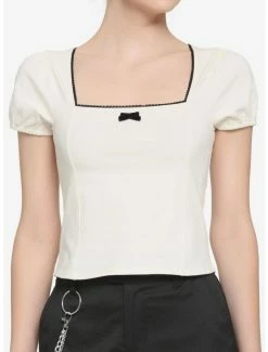 Best reviews of 💯 Cream Square Neck Puff Sleeve 👧 Girls Top 🌟